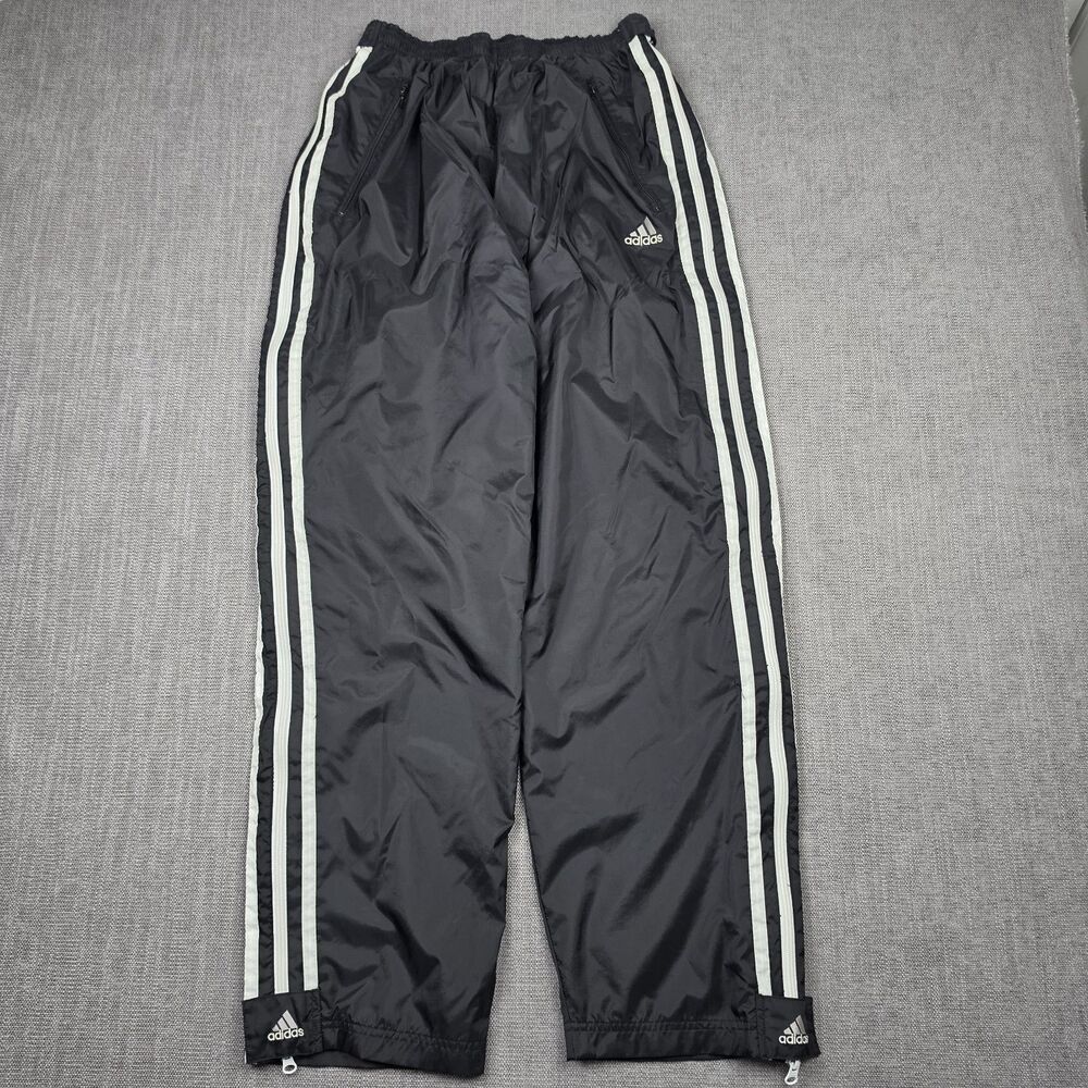 Vintage adidas Track Pants Mens Large Black White 3 Stripe Mesh Lined Breakaway